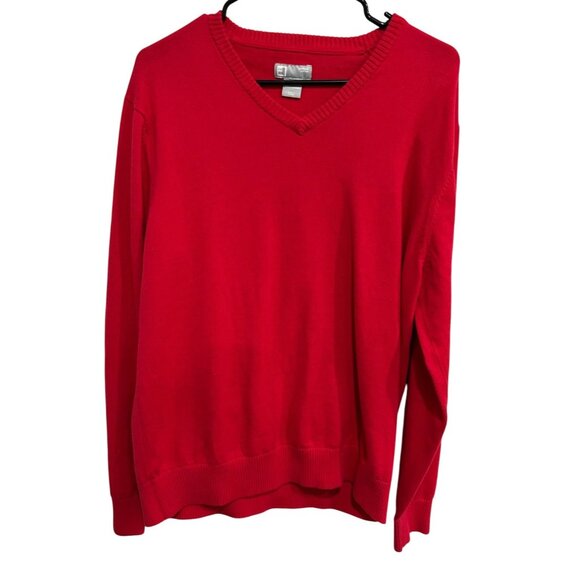 JCP Red V Neck Sweater Mens Combed Cotton Sz Large - Picture 1 of 10